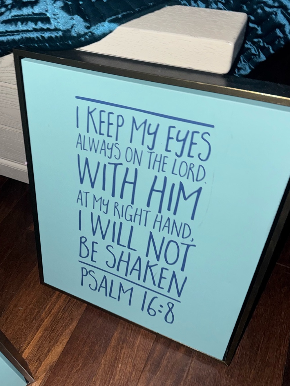 Psalm 16:8 Scripture Wall Art - Light Teal with Navy Text